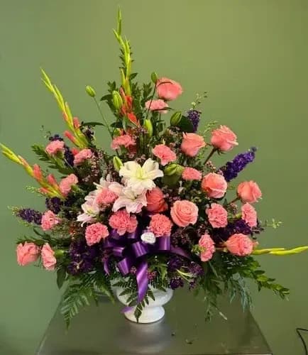 Pink Rose Basket Arrangement